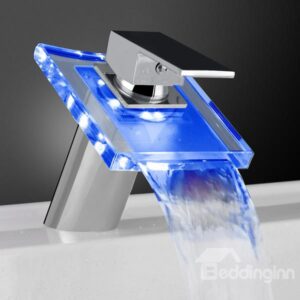 Contemporary LED Temperature Control Luminous Rectangular Handle Oblique Faucet