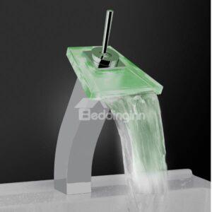 Contemporary Built-in LED Temperature Control Stick Handle Heightened Luminous Glass Faucet