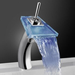 Contemporary LED Color-changing Luminous Heightened Trapezoid Glass Faucet
