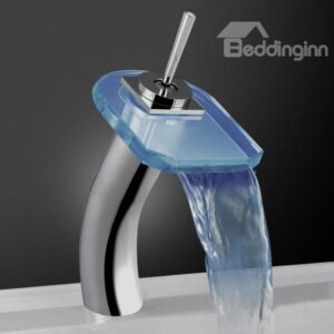 Contemporary LED Color-changing Luminous Heightened Ellipse Glass Faucet