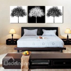 New Arrival Elegant Black and White Trees Print 3-piece Cross Film Wall Art Prints