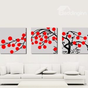 New Arrival Lovely Black Tree and Red Dots Print 3-piece Cross Film Wall Art Prints