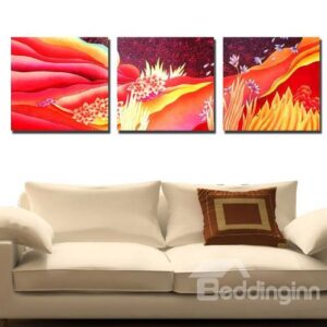 New Arrival Beautiful Flowers Red Scenery Print 3-piece Cross Film Wall Art Prints