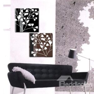 New Arrival Elegant White Branches and Leaves Print 2-piece Cross Film Wall Art Prints
