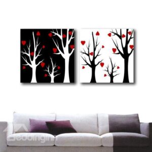 New Arrival Lovely Trees and Red Heart Leaves Print 2-piece Cross Film Wall Art Prints