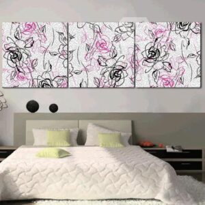 New Arrival Elegant Purple and Black Floral Patterns Print 3-piece Cross Film Wall Art Prints