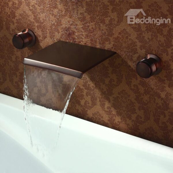 ORB Black Bronze Double Handles Widespread Waterfall Wall Mount Faucet