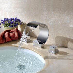Half-Moon Chrome Contemporary Double Handles Widespread Waterfall Faucet