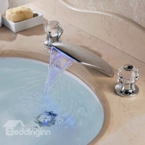 Contemporary Double Rhinestone Handles Stainless Steel Waterfall Faucet
