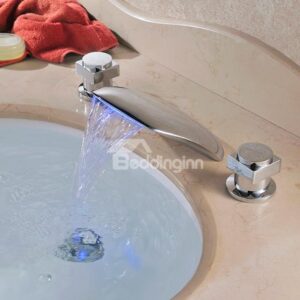 Contemporary Double Handles Widespread Brass Waterfall Faucet