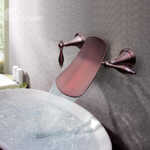 Contemporary Oil-rubbed Bronze Double Handles Widespread Waterfall Wall Mount Faucet
