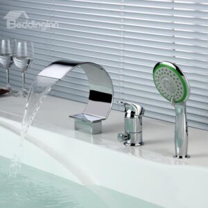 Contemporary Chrome Finish Widespread Three Piece Waterfall Faucet