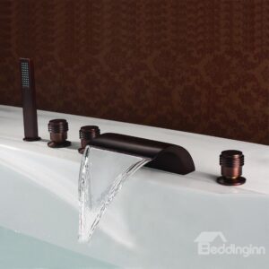 Low Arc-Shaped Widespread Five Piece Waterfall Faucet