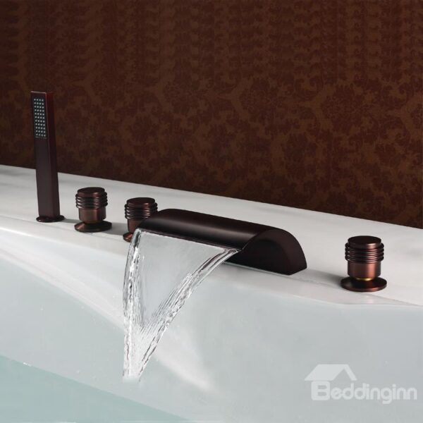Low Arc-Shaped Widespread Five Piece Waterfall Faucet