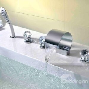 Contemporary Chrome Finish Crystal Handles Five Piece Waterfall Faucet
