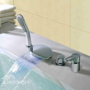 New Arrival LED Color-Changing Double Handles Four Piece Round Waterfall Faucet
