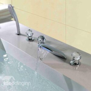LED Color-Changing Crystal Handles Five Piece Waterfall Faucet