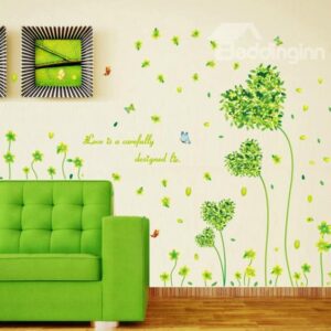 Green Love Grass and Flowers Wall Stickers