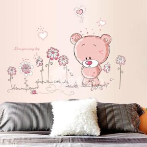 New Lovely Bear and Flowers Wall Stickers