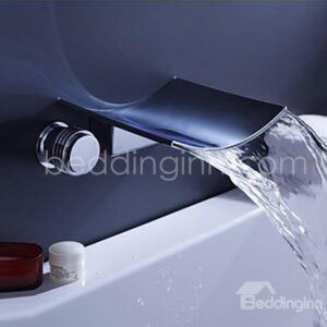 Double Handles Chrome Finish Waterfall Wall Mount Sink Faucet