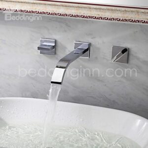Contemporary Double Handles Chrome Finish Waterfall Wall Mount Faucet