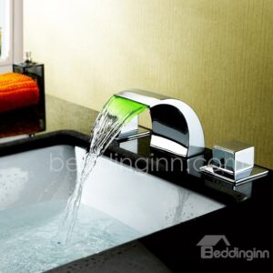 LED Color Changing Double Handles Solid Brass Waterfall Faucet