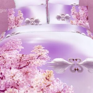 New Arrival White Swan Couples on the Lake Print 3D Bedding Sets