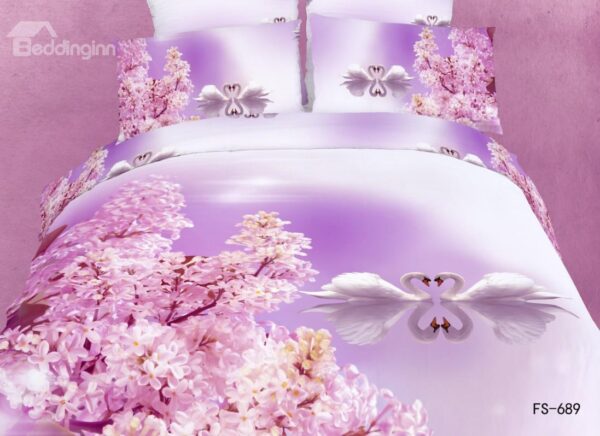 New Arrival White Swan Couples on the Lake Print 3D Bedding Sets