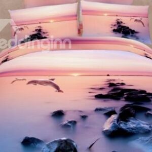 New Arrival Sunset Dolphin and Reef Print 3D Bedding Sets