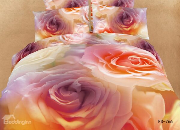 New Arrival Charming Orange Roses Print 3D Bedding Sets