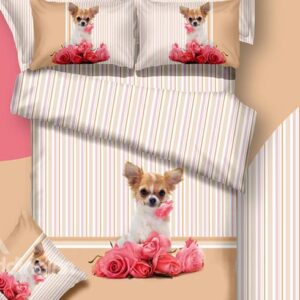 New Arrival Lovely Dog and Red Roses Print 3D Bedding Sets
