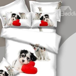 New Arrival Thinking Dog with Red Heart Print 3D Bedding Sets