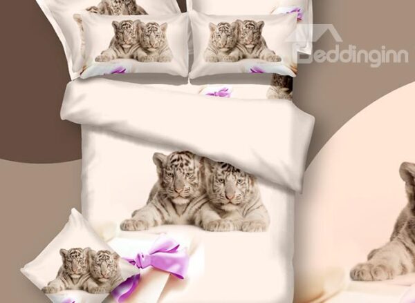New Arrival Two Ligers and Bow Knot Print 3D Bedding Sets