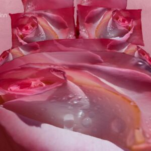 New Arrival Pink Rose Bud with Dew Drops Print 3D Bedding Sets