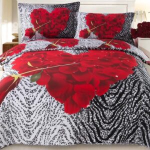 New Arrival Beautiful Red Rose and Heart Petals Print 3D Bedding Sets