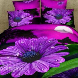 New Arrival Beautiful Purple Daisy Flower Print 4 Piece Duvet Cover Sets