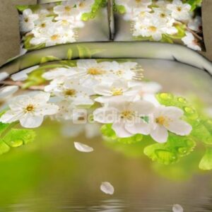 Lovely White Flowers Over Water 4 Piece Duvet Cover Sets