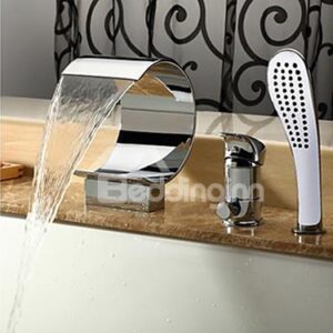 Modern Arc Single Handle Widespread Waterfall Bathtub Faucet