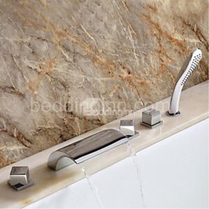 New Arrival Arc Widespread Waterfall 5 Piece Brass Bathtub Faucet