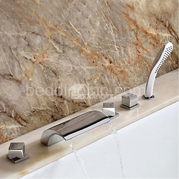 New Arrival Arc Widespread Waterfall 5 Piece Brass Bathtub Faucet