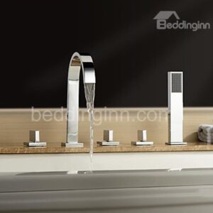 New Arrival High-Arc Spout Waterfall 5 Piece Brass Bathtub Faucet
