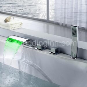 LED Three Color Changing by Temperature Widespread Waterfall Bathtub Faucet