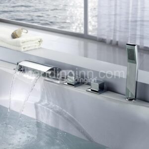 Contemporary Arc-Shaped Square Handles Widespread Waterfall Bathtub Faucet