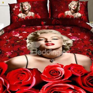 New Marilyn Monroe and Red Roses Print 4 Piece Duvet Cover Sets