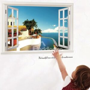 Mediterranean Sea and Tree Outside the Window Wall Stickers