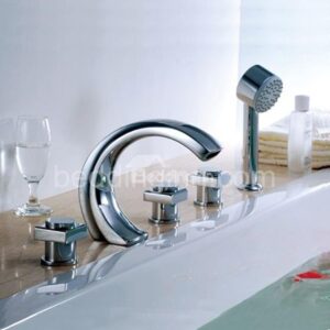 Modern Arc-Shaped Brass Three Handles Waterfall Bathtub Faucet