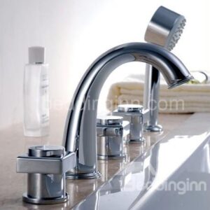 New Arrival Arc Chrome Finish Three Handles Waterfall Bathtub Faucet