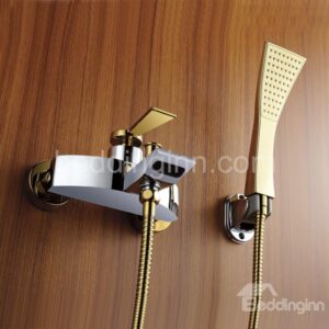 Contemporary Golden Single Handle Widespread Wall Mount Bathtub Faucet