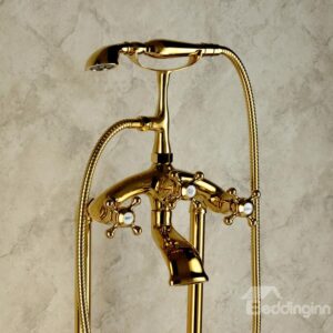 Antique Golden Double Handles Ti-PVD Finish Bathtub Faucet
