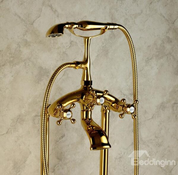 Antique Golden Double Handles Ti-PVD Finish Bathtub Faucet